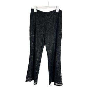 Petite Sophisticate Bootcut Flare Pants Women's 12P Black Floral Lace Metallic